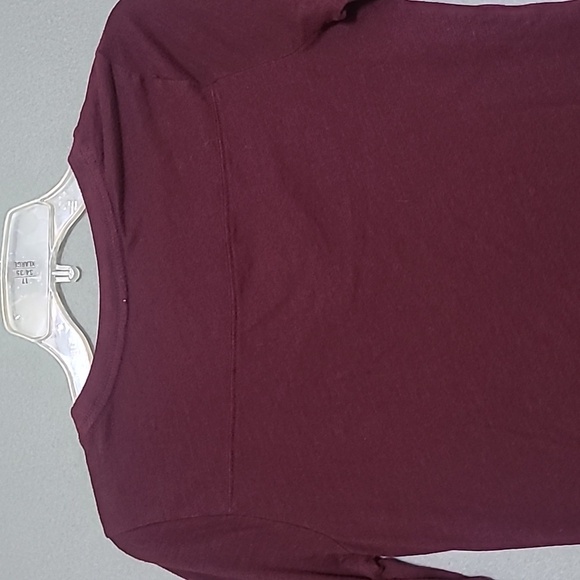 PINK VICTORIA'S‎ SECRET Women's Burgundy Long Sleeve Low Cut Tee Shirt - Size XS - Picture 7 of 11